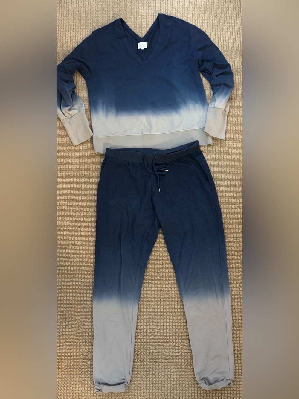 Sundays Ombre Navy to Gray Sweatshirt and Sweatpants Set - V-Neck Sweatsuit